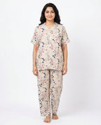 Sajiero Linen PJ Set Floral Beige