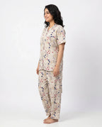 Sajiero Linen PJ Set Floral Beige