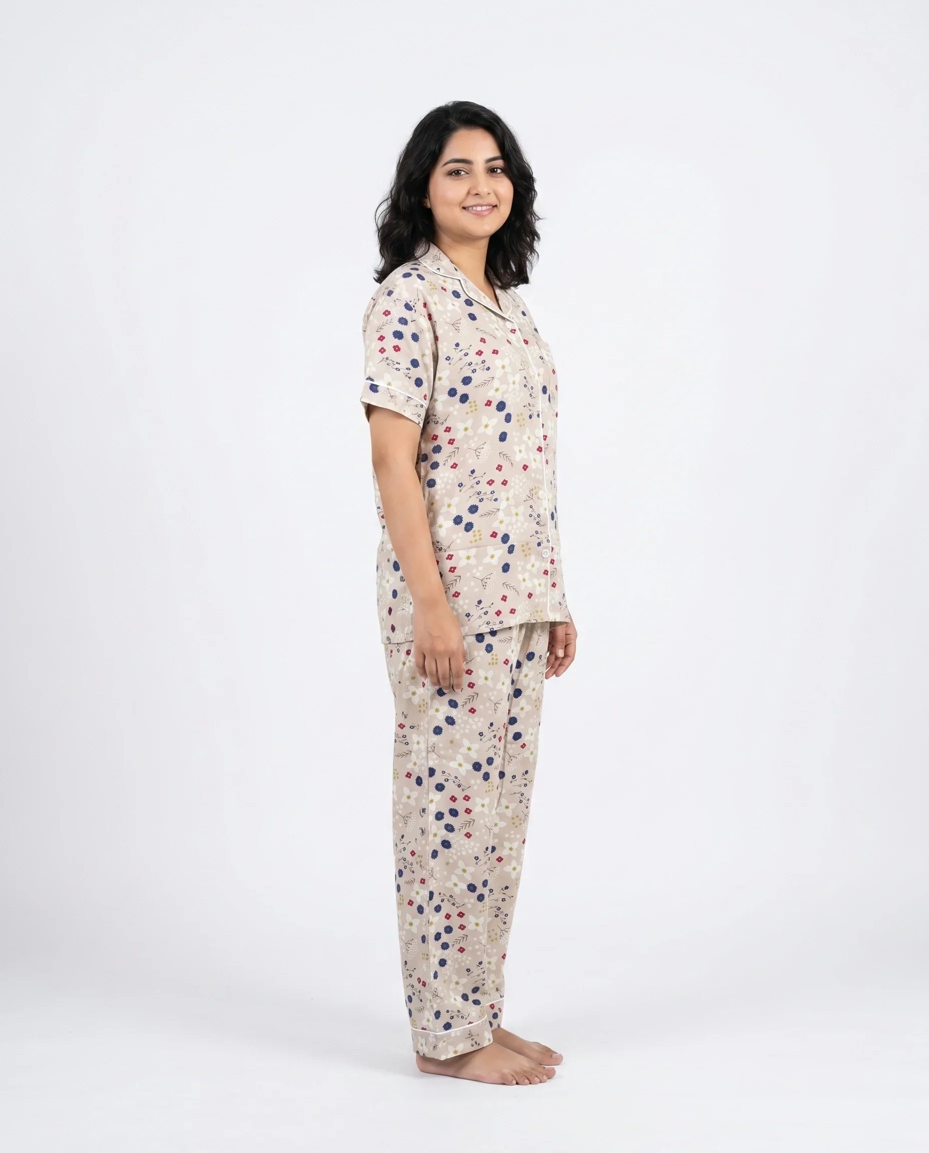 Sajiero Linen PJ Set Floral Beige