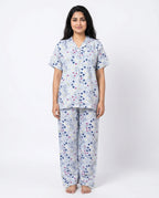 Sajiero Linen PJ Set Floral Grey