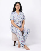 Sajiero Linen PJ Set Floral Grey