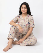 Sajiero Linen PJ Set Floral Beige