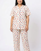 Sajiero Summer Crinkled Pajama Suit Kitty Charm