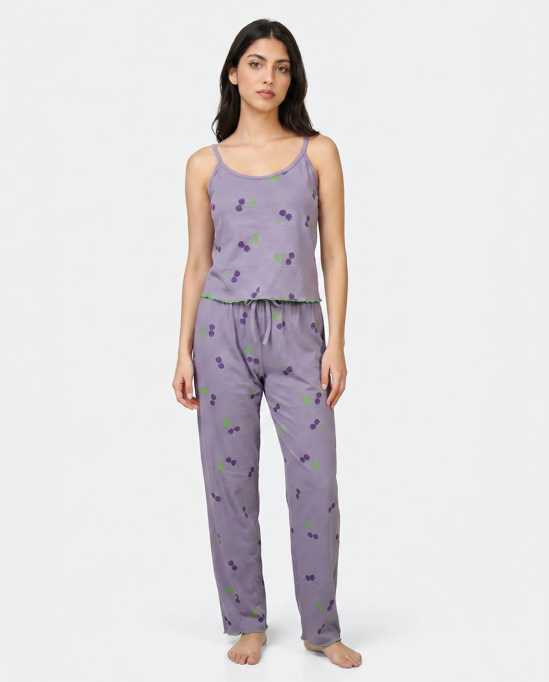 Sajiero Cotton Sleeveless PJ Set Cherry Bliss Purple