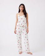Sajiero Cotton Sleeveless PJ Set Cherry Bliss White