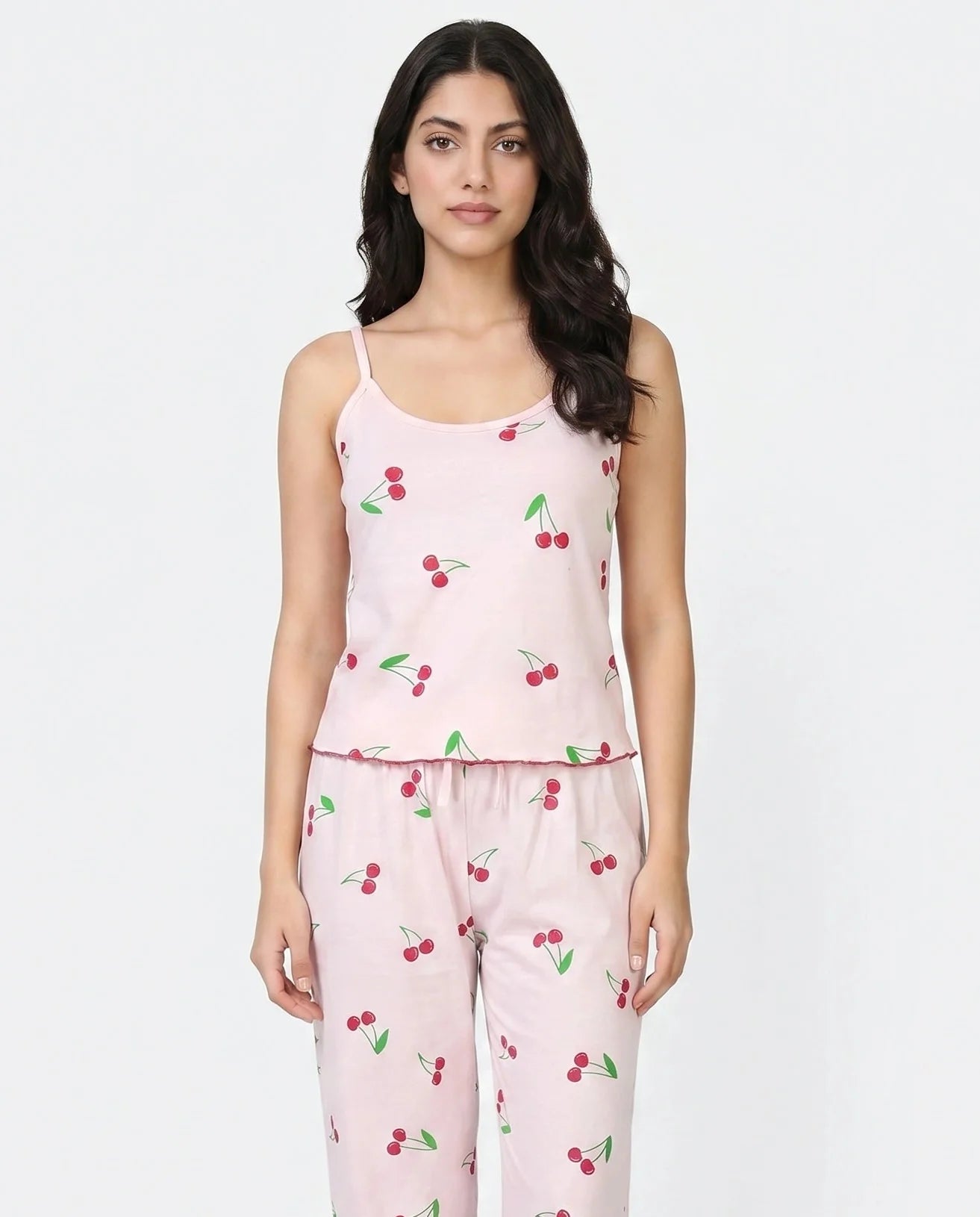 Sajiero Cotton Sleeveless PJ Set Cherry Bliss Pink