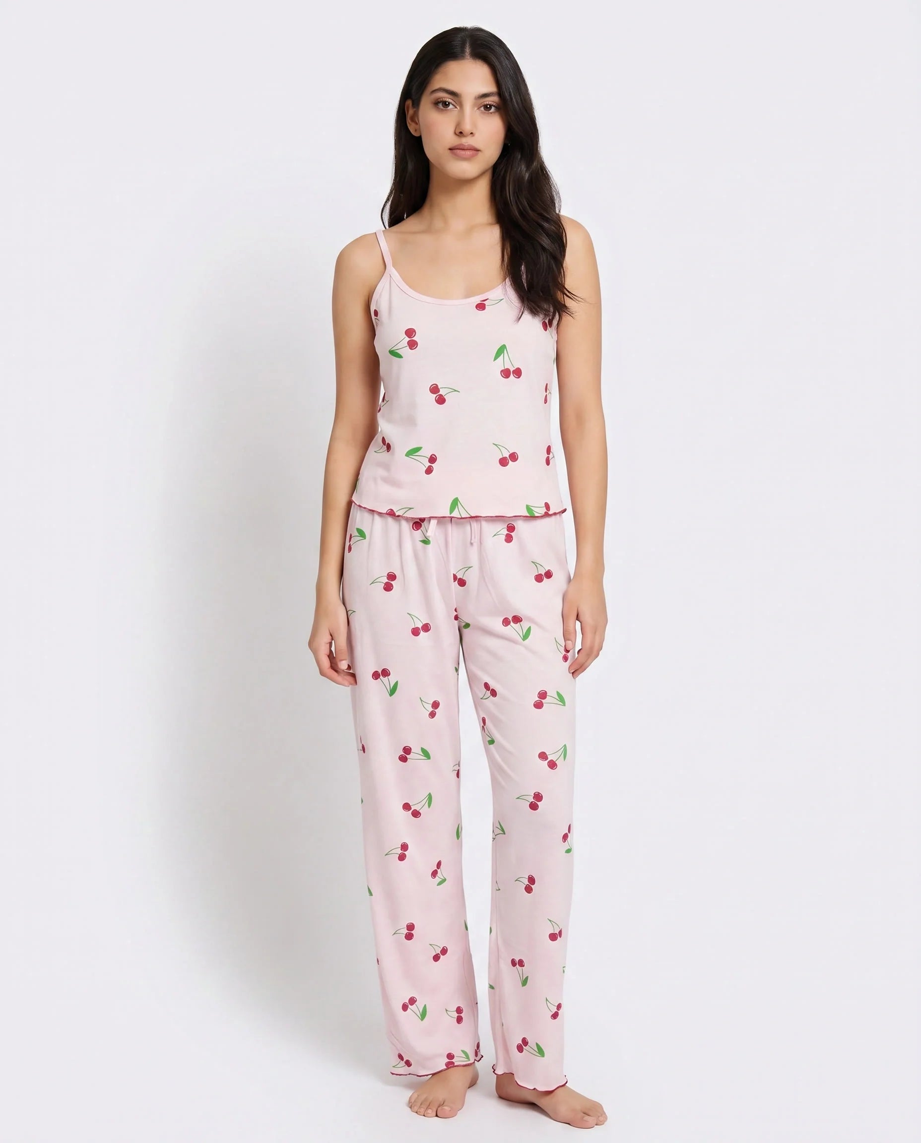 Sajiero Cotton Sleeveless PJ Set Cherry Bliss Pink