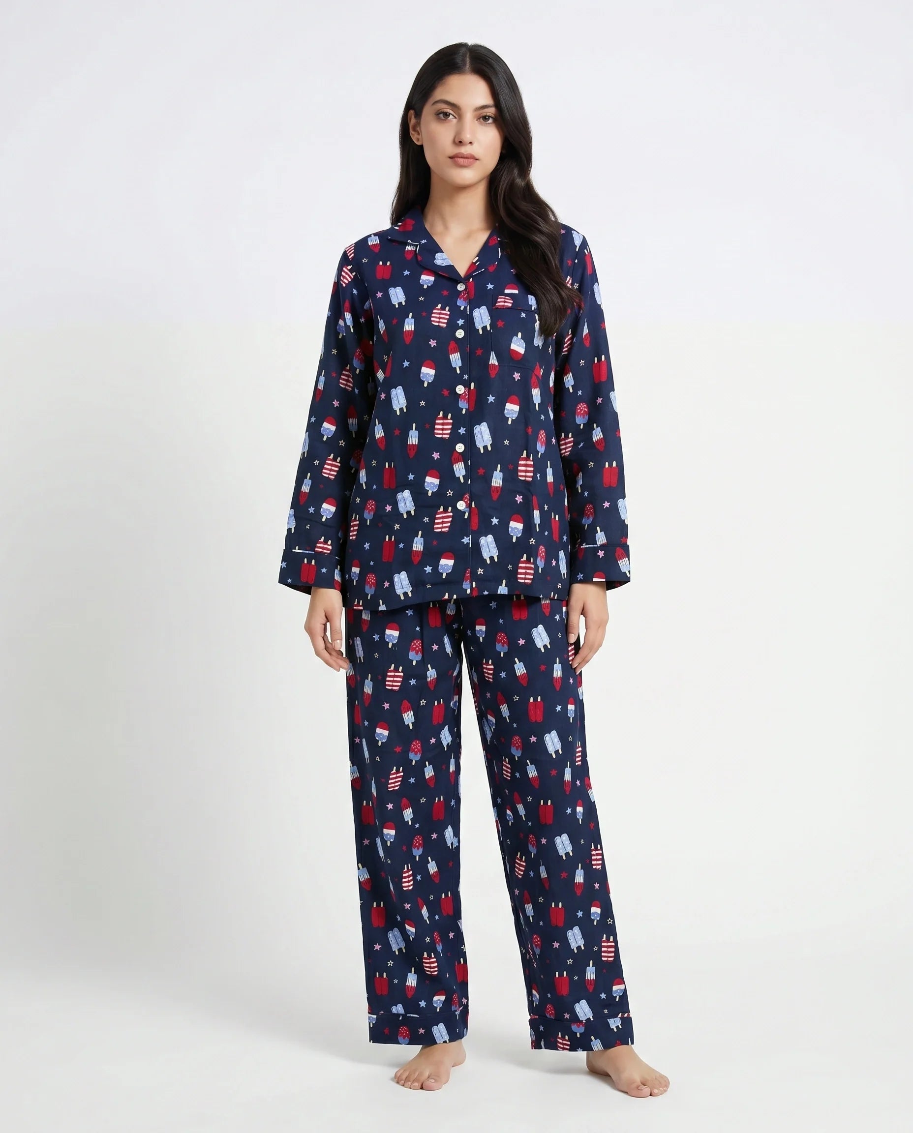 Sajiero Linen Pajama Suit Popsicle Blue