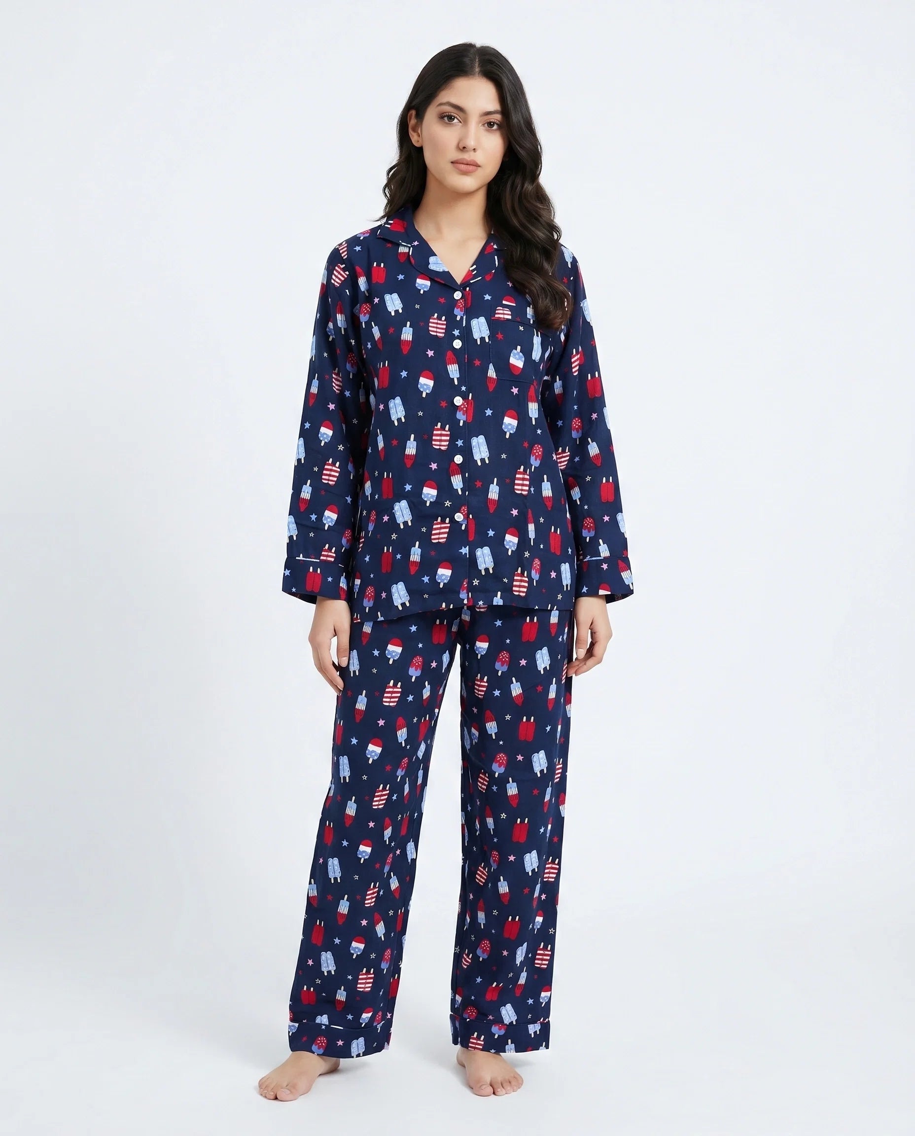 Sajiero Linen Pajama Suit Popsicle Blue