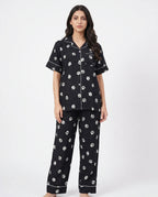 Sajiero Linen Pajama Suit Pawsette Black