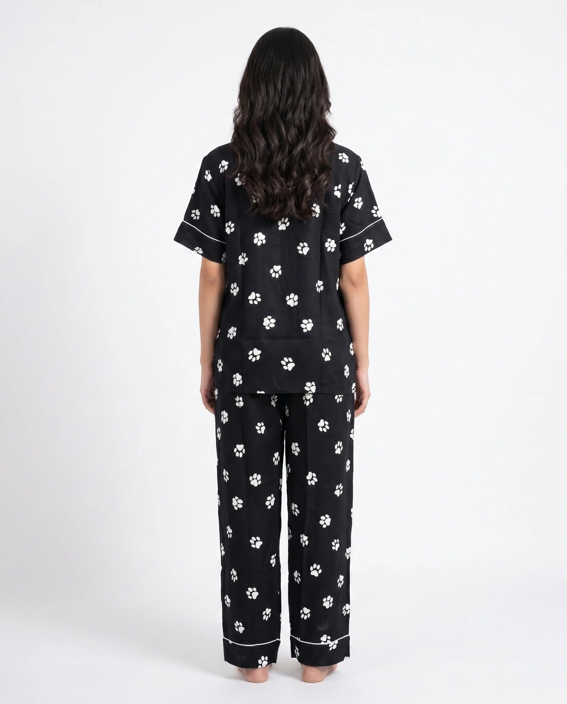 Sajiero Linen Pajama Suit Pawsette Black