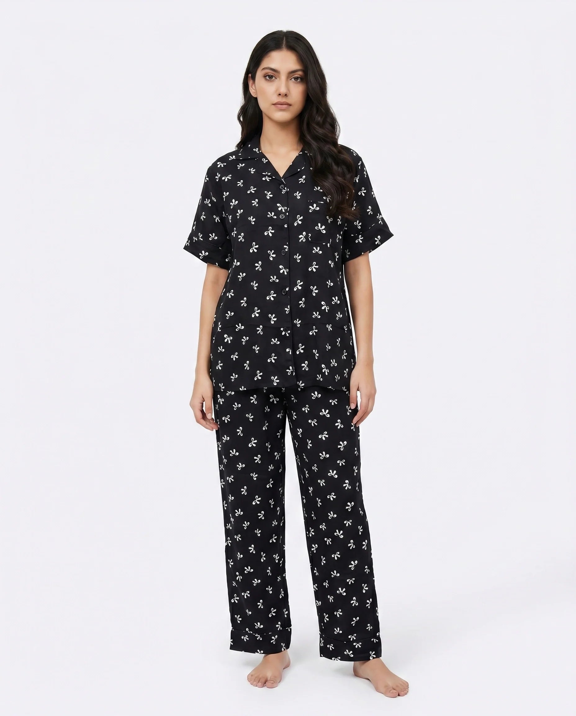 Sajiero Linen Pajama Suit Bowelle Black
