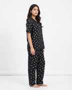 Sajiero Linen Pajama Suit Bowelle Black