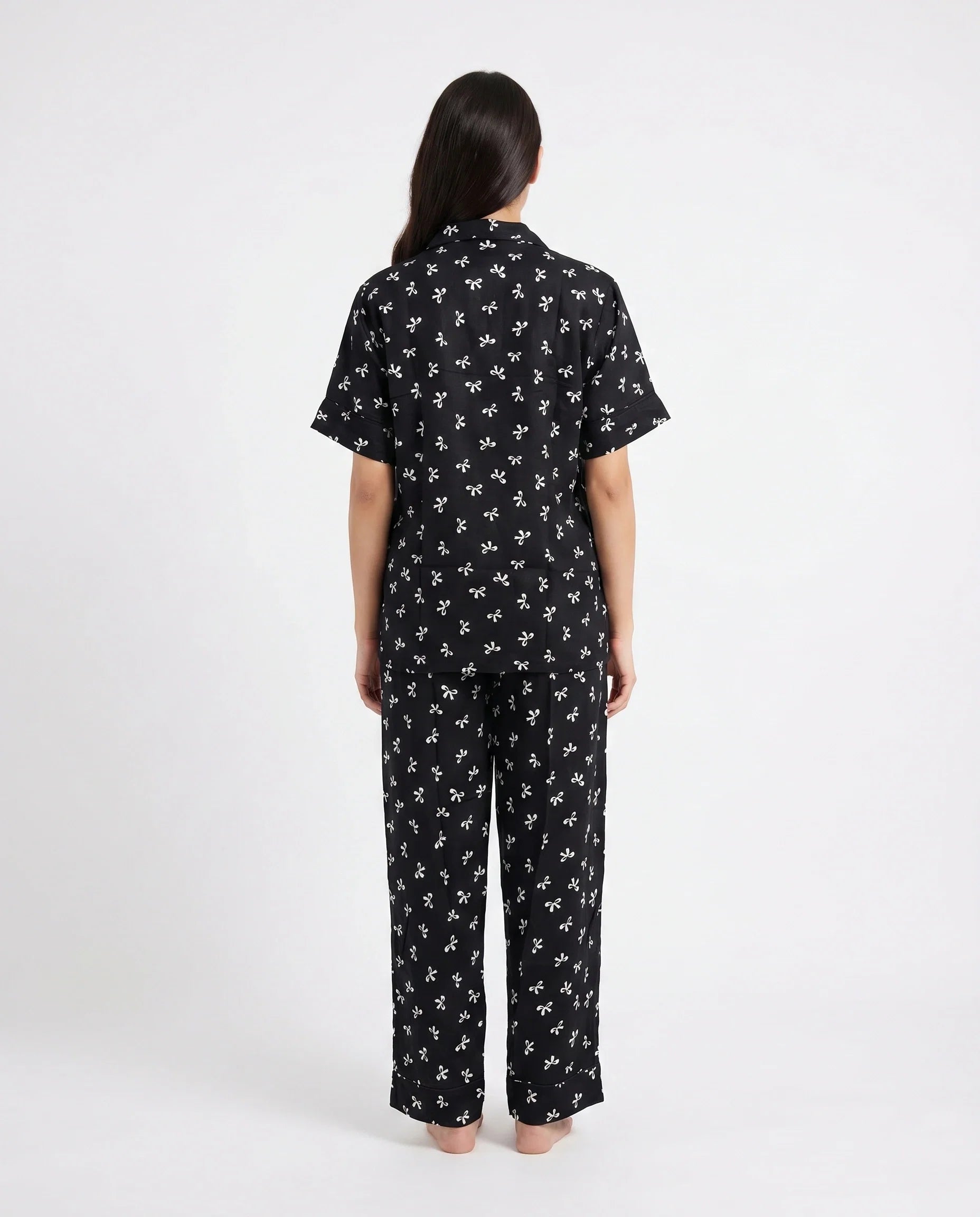 Sajiero Linen Pajama Suit Bowelle Black