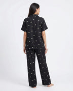 Sajiero Linen Pajama Suit Moonlight Bloom Black