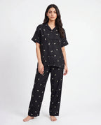Sajiero Linen Pajama Suit Moonlight Bloom Black