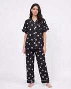 Sajiero Linen Pajama Suit Pawsette Black