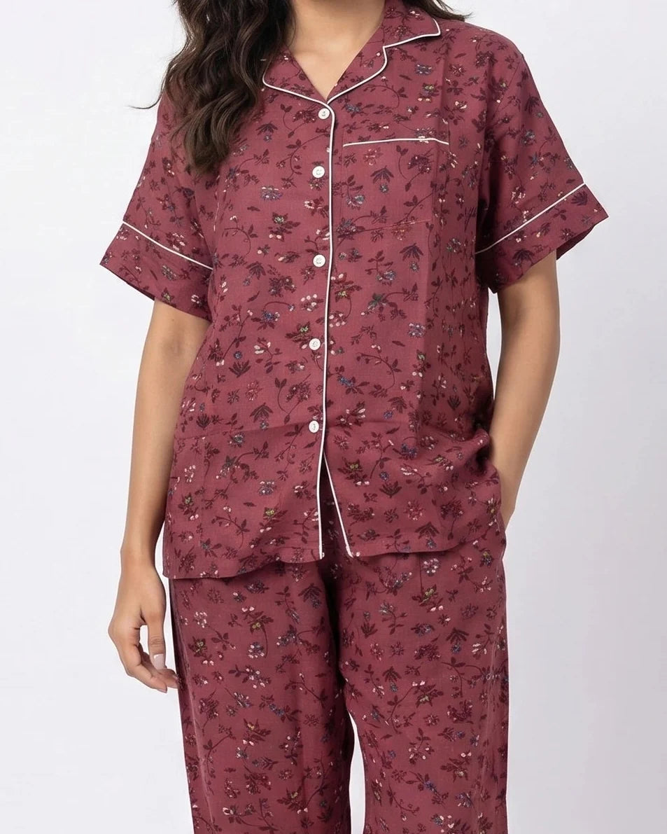 Sajiero Linen Pajama Suit Roselle Charm