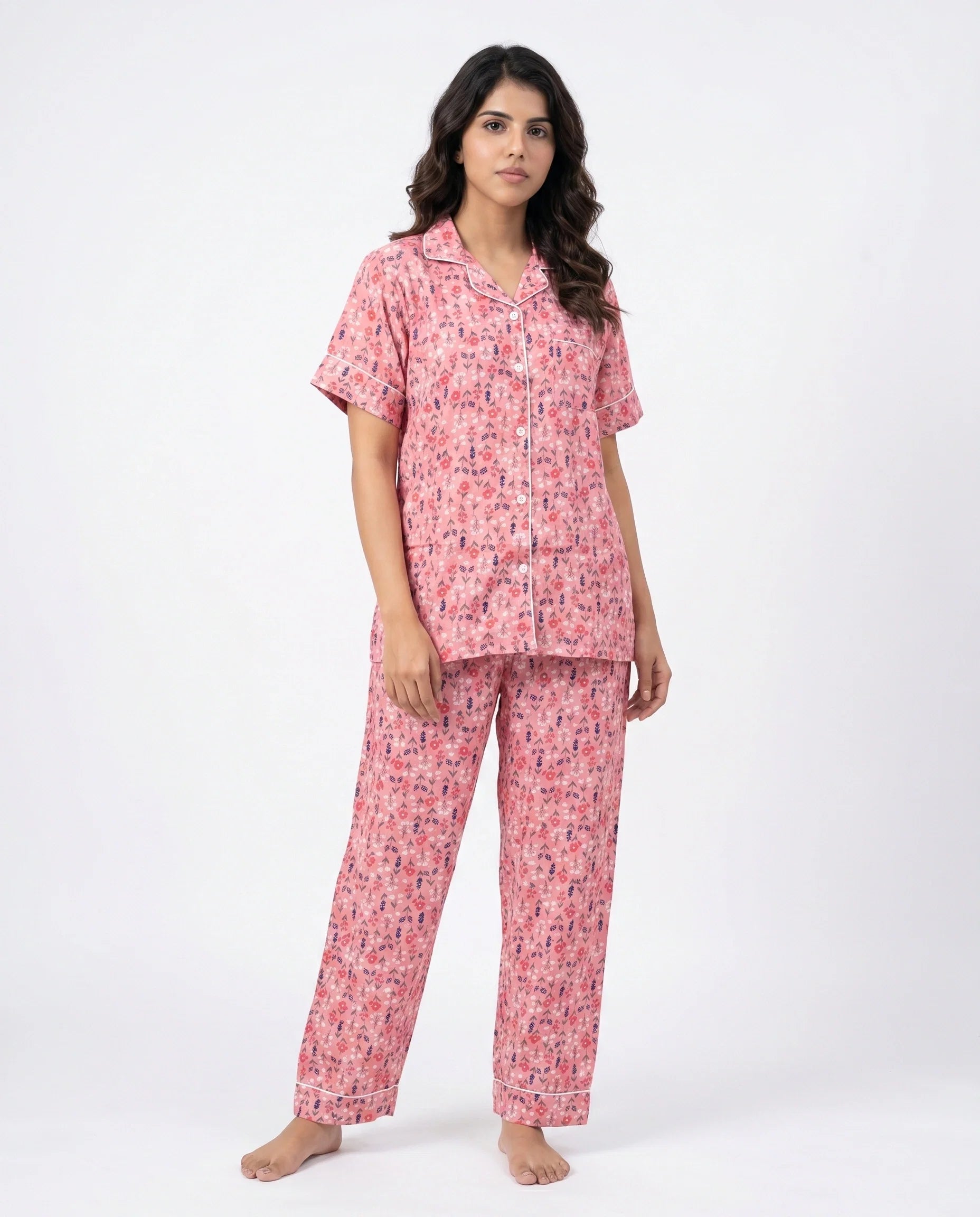 Sajiero Linen Pajama Suit Rosy Meadow