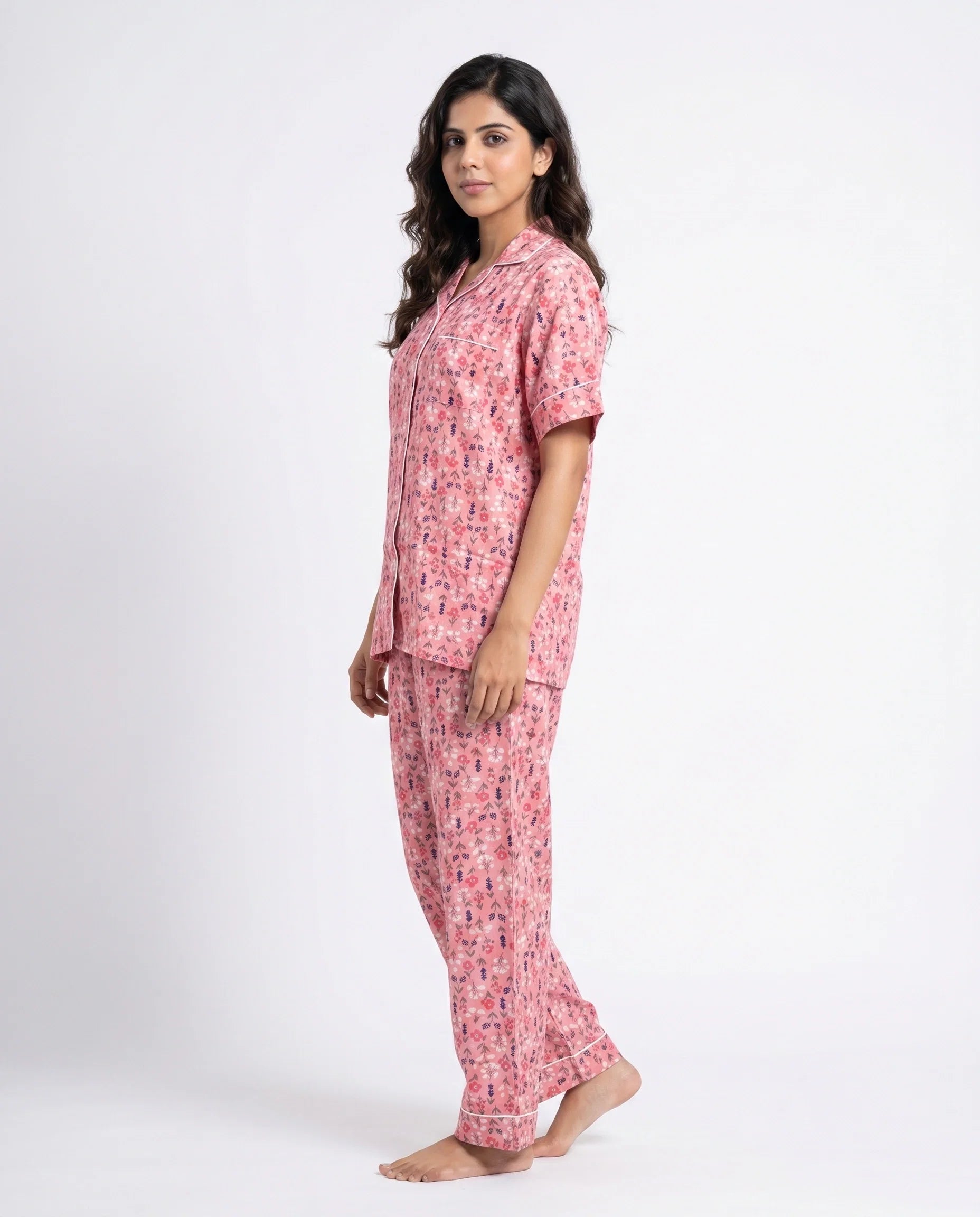 Sajiero Linen Pajama Suit Rosy Meadow