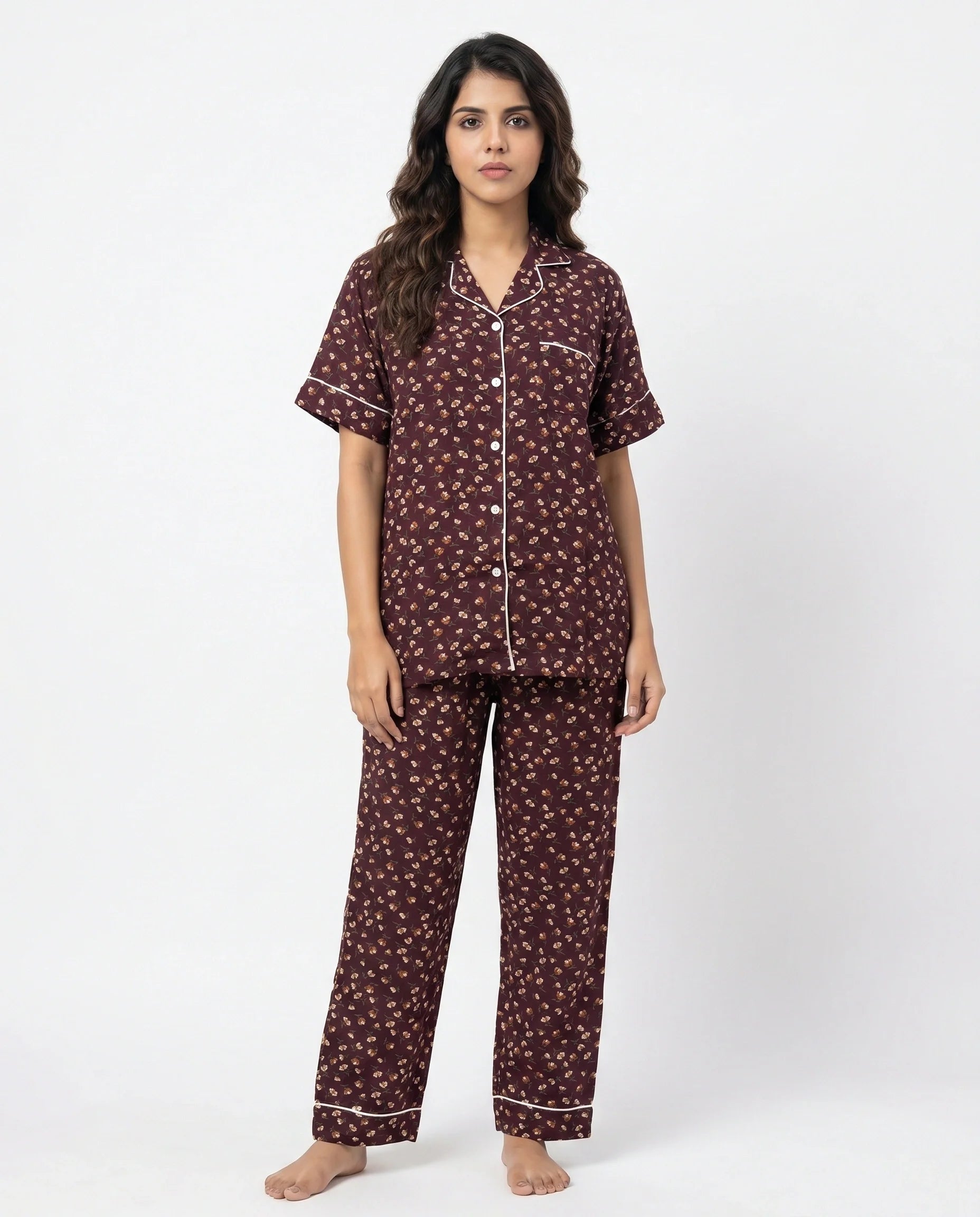 Sajiero Linen Pajama Suit Amber Noir