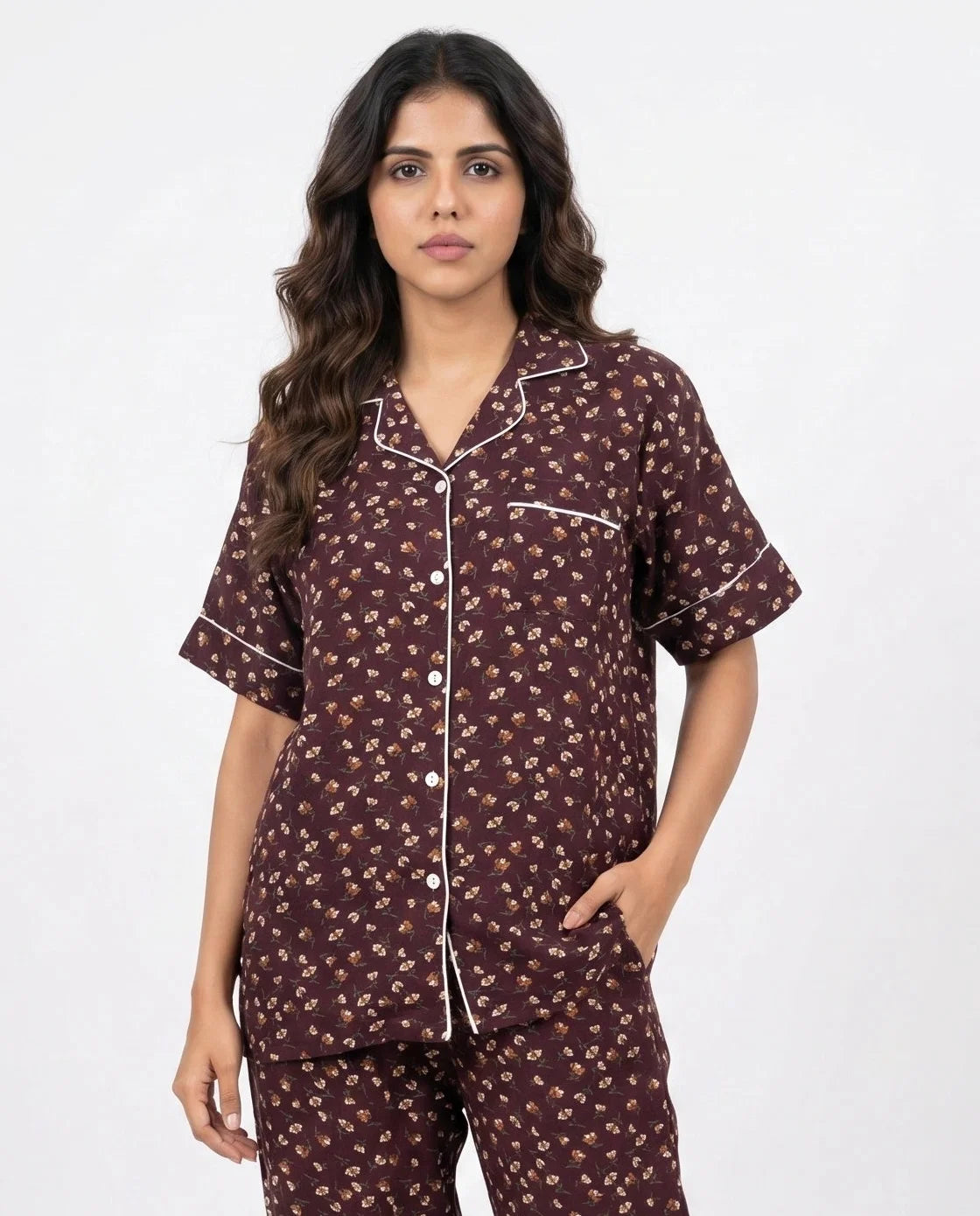 Sajiero Linen Pajama Suit Amber Noir