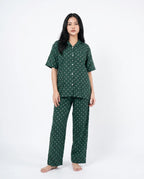 Sajiero Linen Pajama Suit Emerald Bloom