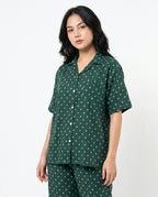 Sajiero Linen Pajama Suit Emerald Bloom