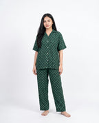 Sajiero Linen Pajama Suit Emerald Bloom