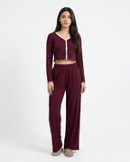 Sajiero Cotton PJ Set Velour Maroon