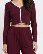 Sajiero Cotton PJ Set Velour Maroon