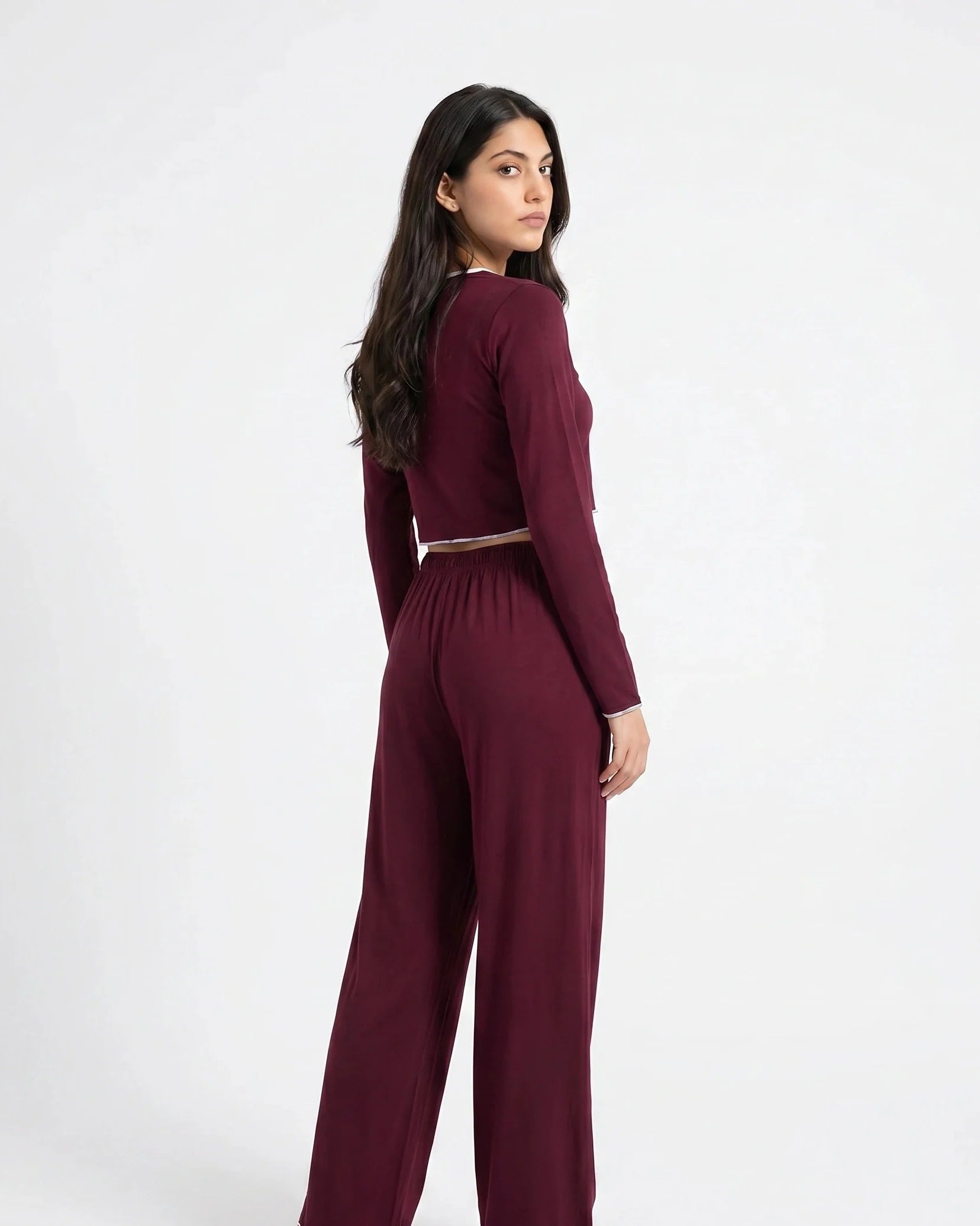 Sajiero Cotton PJ Set Velour Maroon