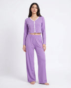 Sajiero Cotton PJ Set Velour Purple