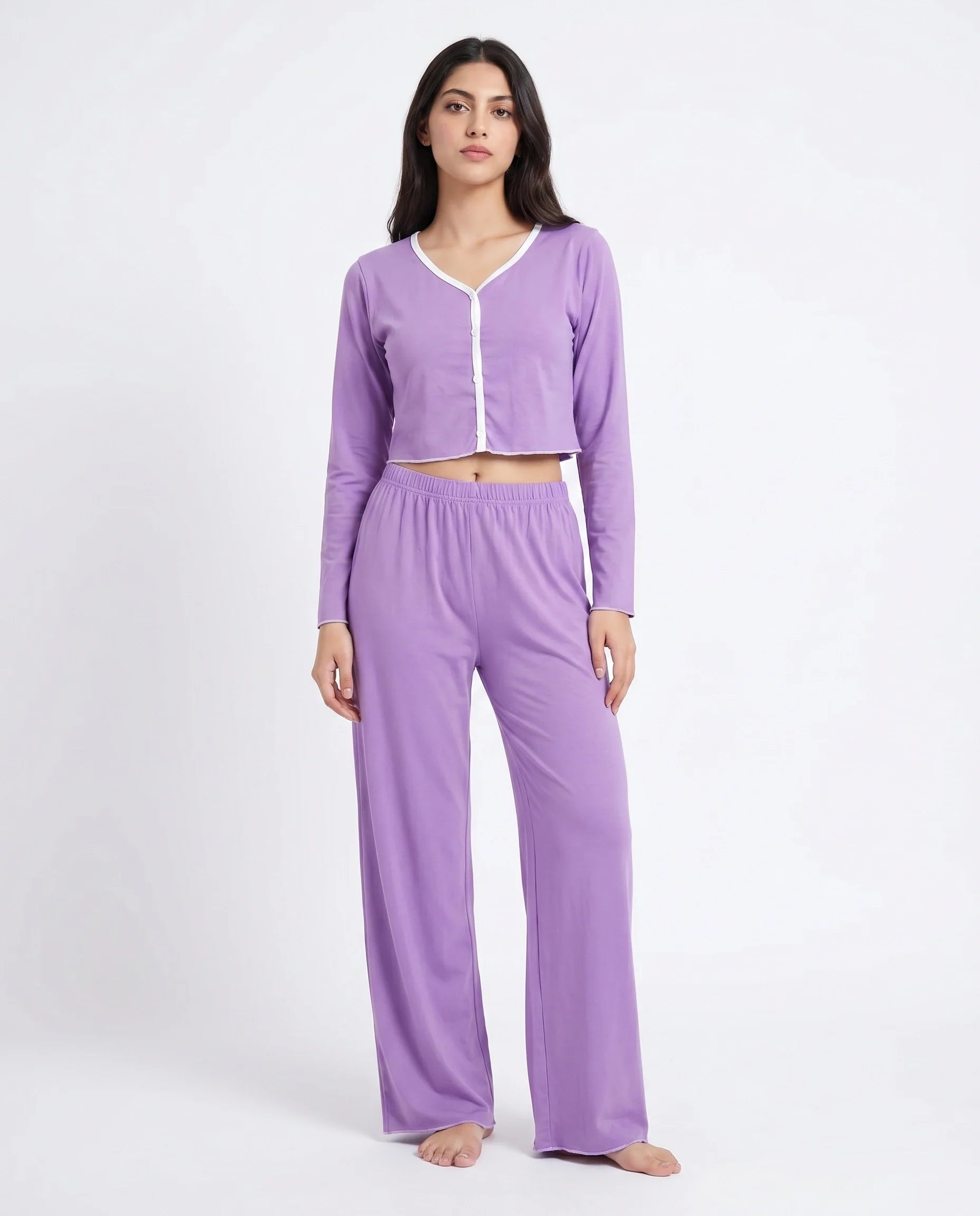 Sajiero Cotton PJ Set Velour Purple