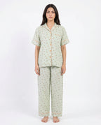 Sajiero Summer Crinkled Pajama Suit Flora Green