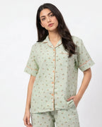 Sajiero Summer Crinkled Pajama Suit Flora Green