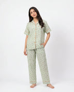 Sajiero Summer Crinkled Pajama Suit Flora Green