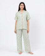 Sajiero Summer Crinkled Pajama Suit Flora Green