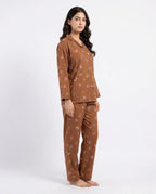 Sajiero Linen Pajama Suit Mocha Flora
