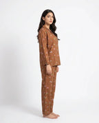 Sajiero Linen Pajama Suit Mocha Flora