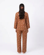 Sajiero Linen Pajama Suit Mocha Flora