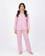 Sajiero Linen Pajama Suit Heart Stripe
