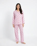 Sajiero Linen Pajama Suit Heart Stripe