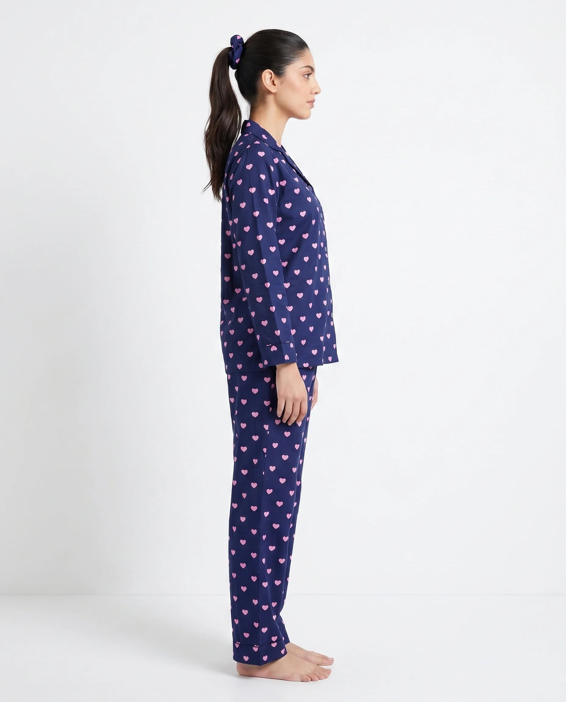 Sajiero Linen Pajama Suit Night Heart