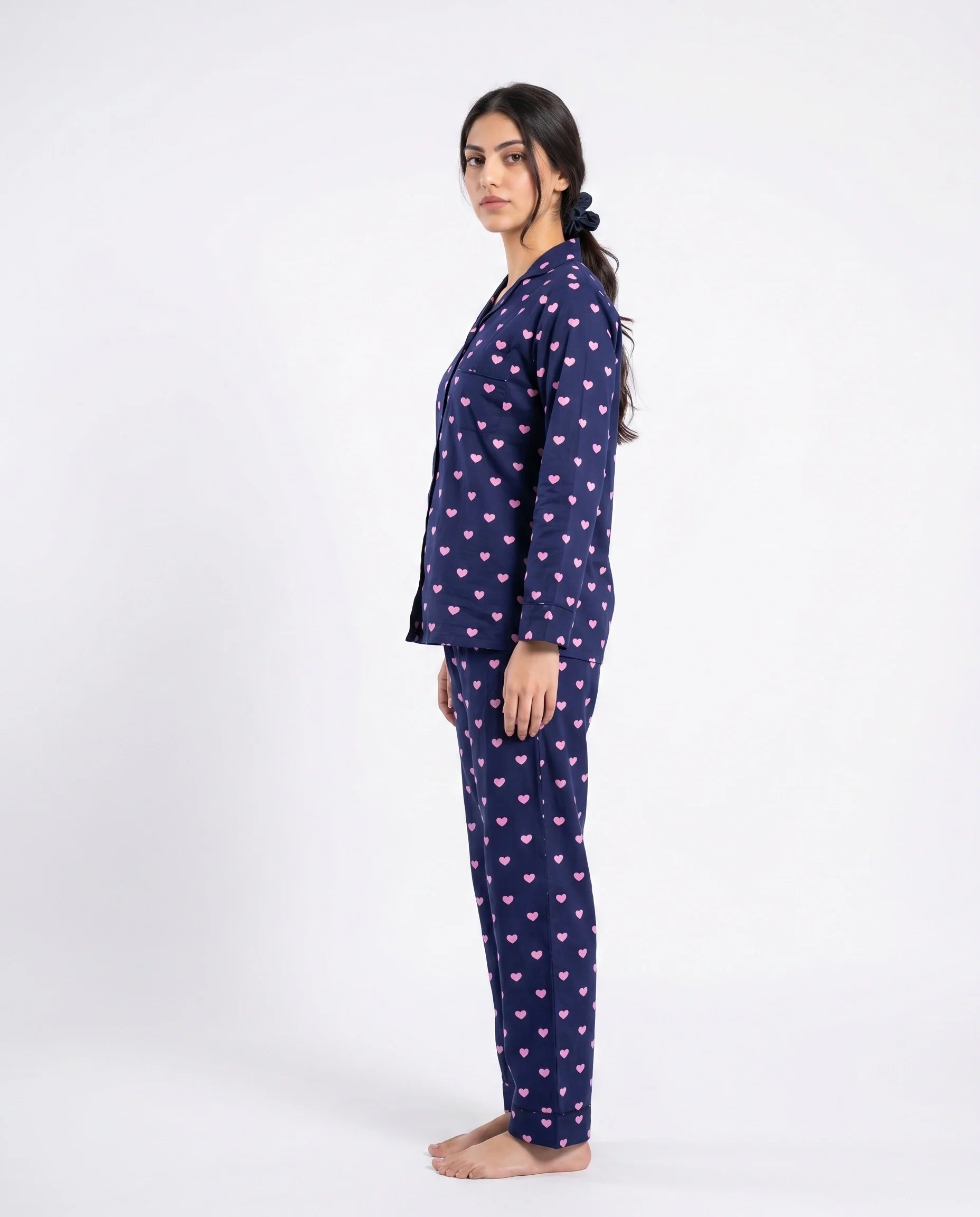 Sajiero Linen Pajama Suit Night Heart