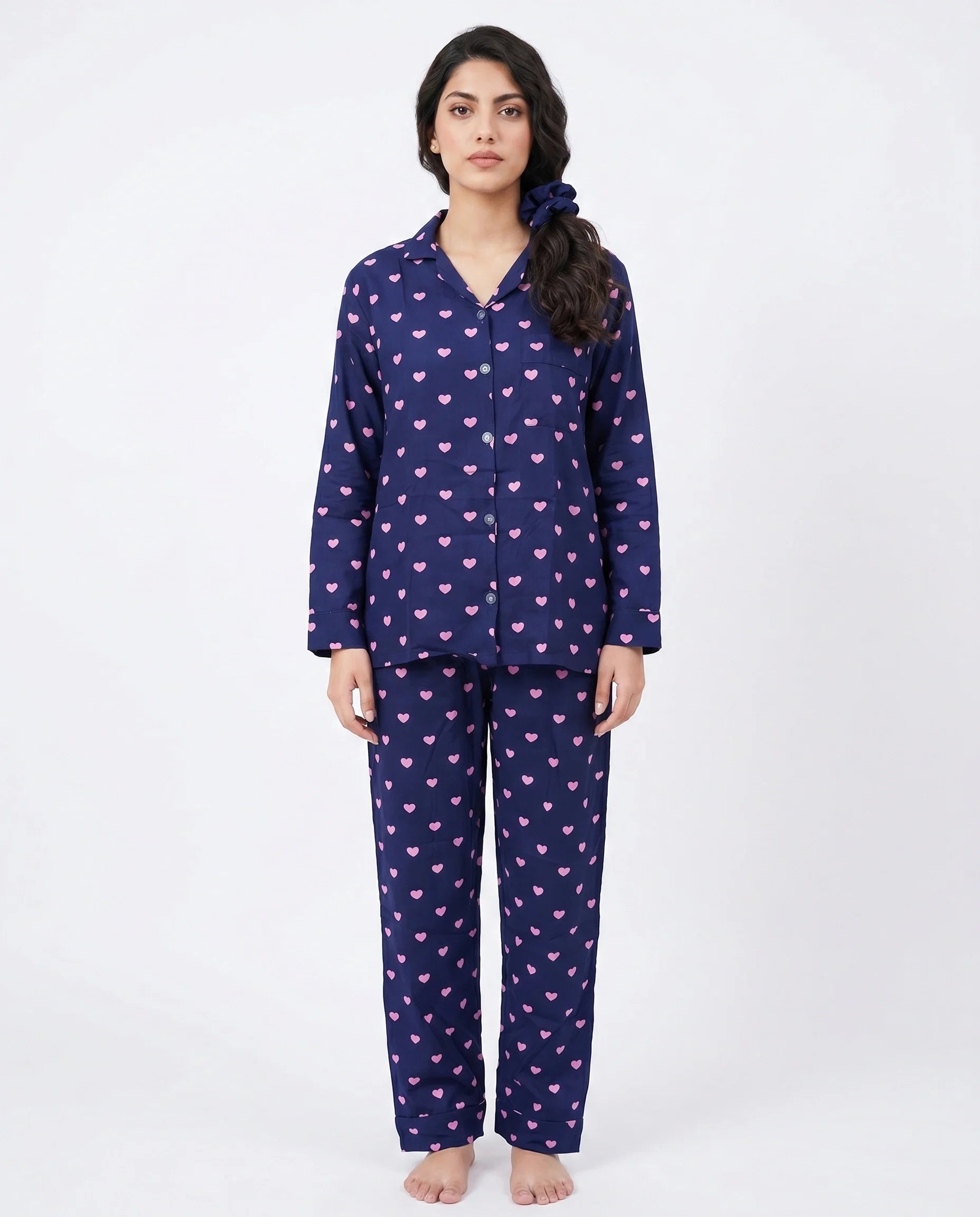 Sajiero Linen Pajama Suit Night Heart
