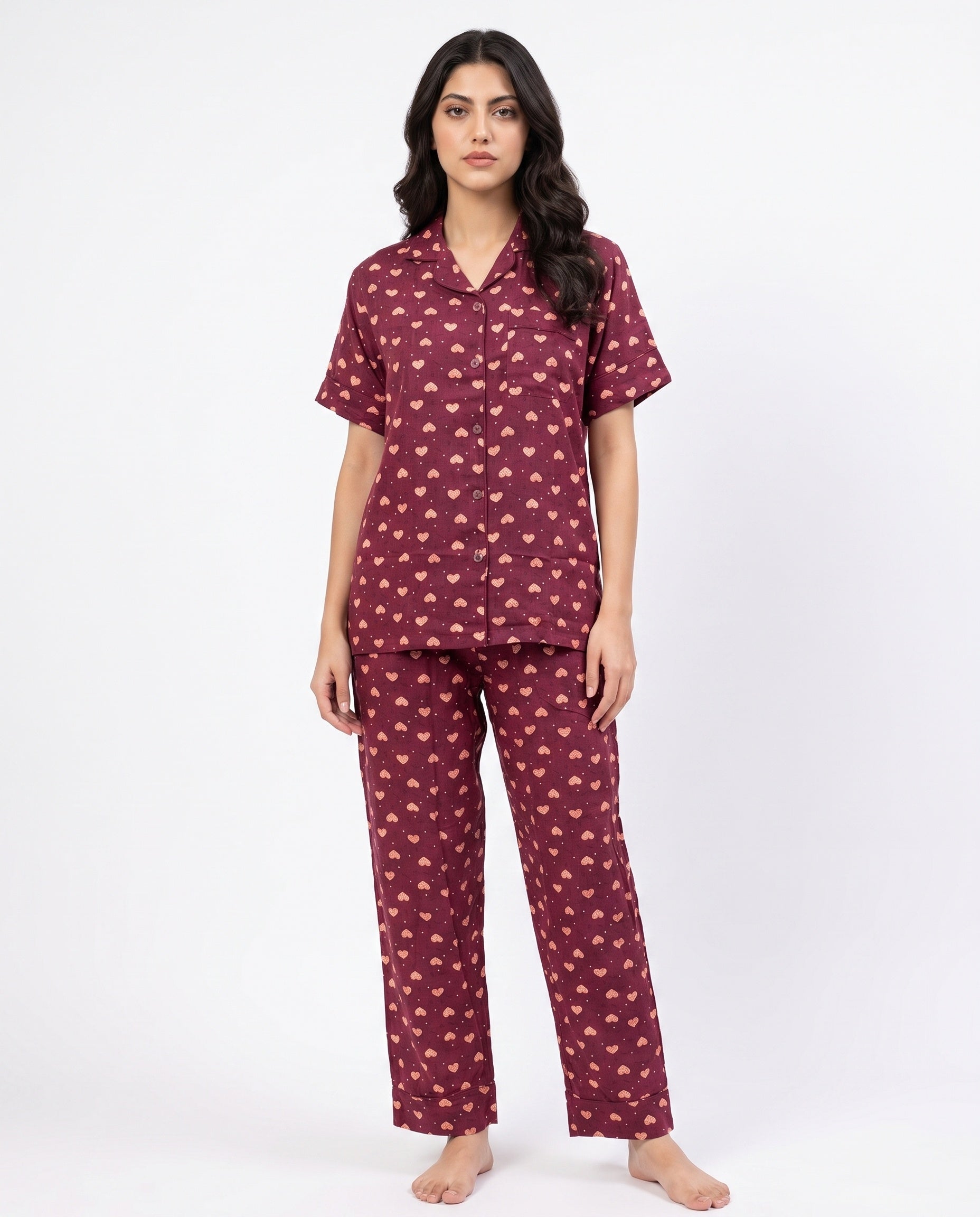 Sajiero Linen Pajama Suit Sweet Heart