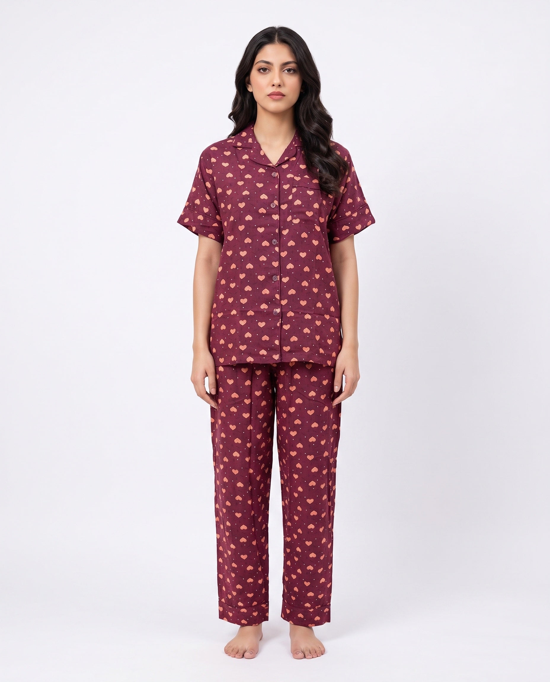 Sajiero Linen Pajama Suit Sweet Heart