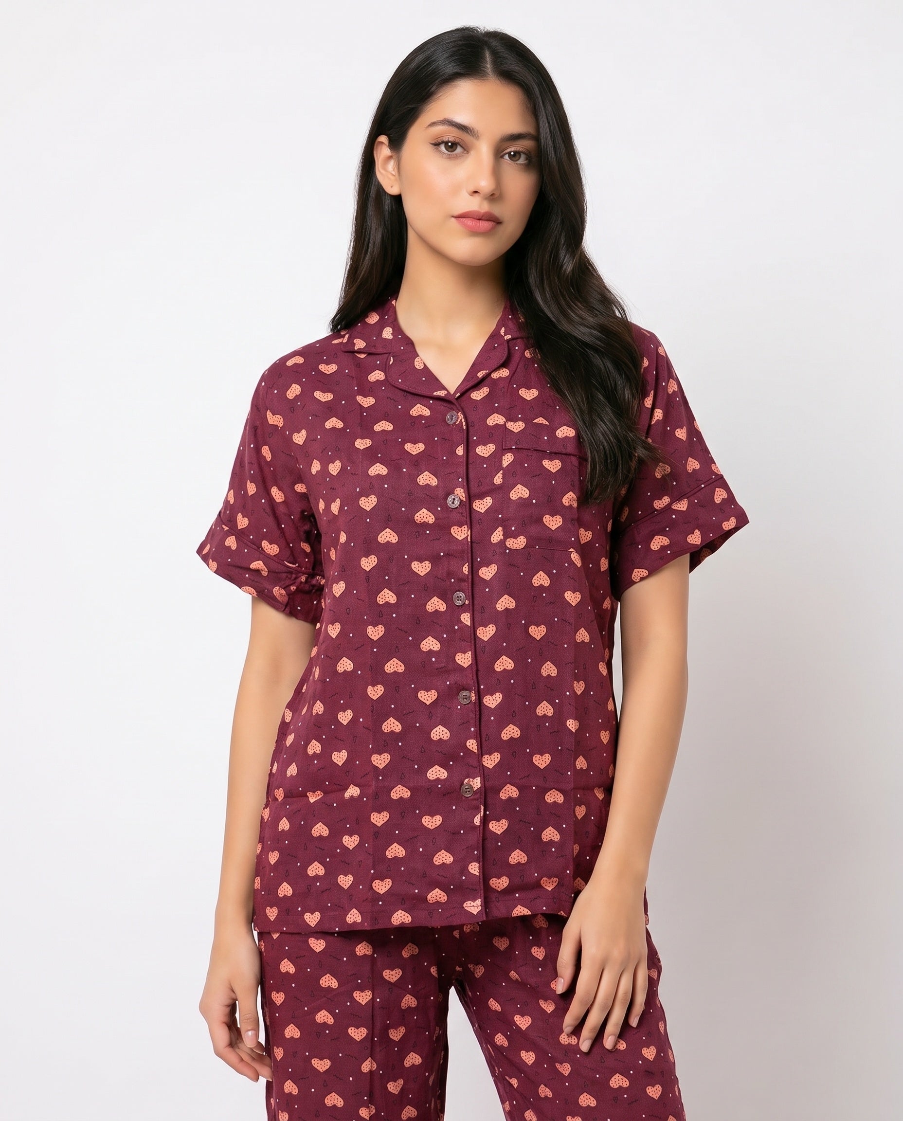 Sajiero Linen Pajama Suit Sweet Heart