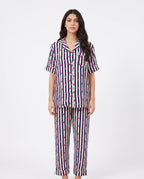 Sajiero Linen Pajama Suit Midnight Stripe